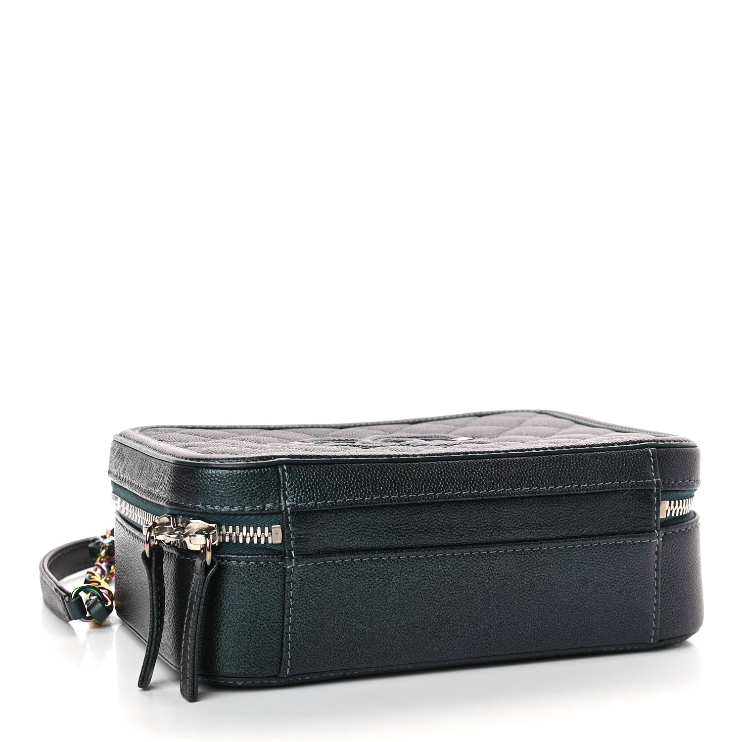 Chanel Iridescent Caviar Quilted Medium CC Filigree Vanity Case Dark Turquoise 4 of 9