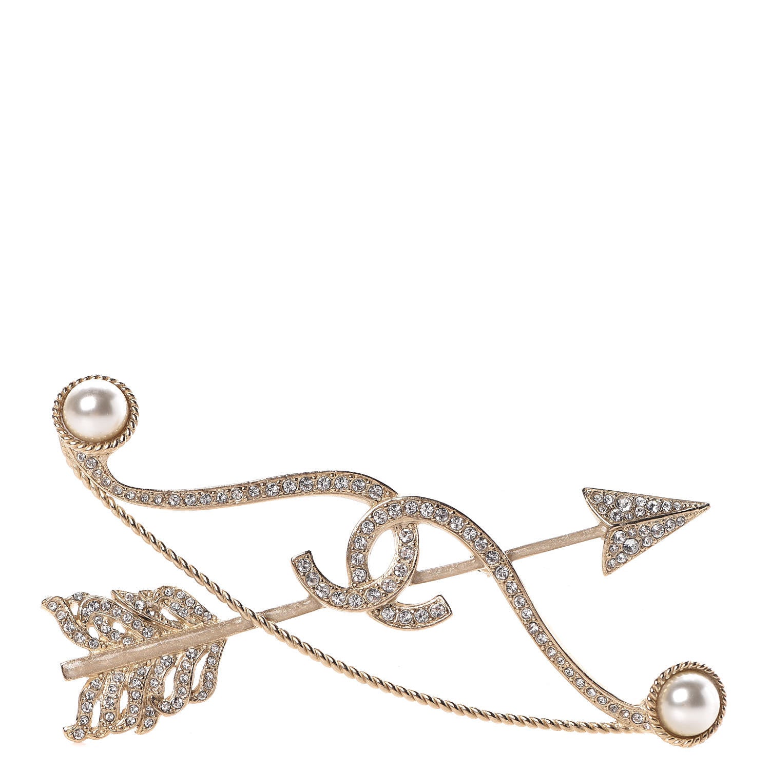 Chanel Crystal Pearl CC Arrow Brooch Gold 1 of 5