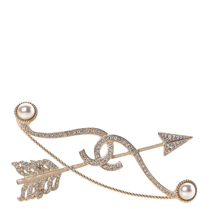 Chanel Crystal Pearl CC Arrow Brooch Gold 1 of 5