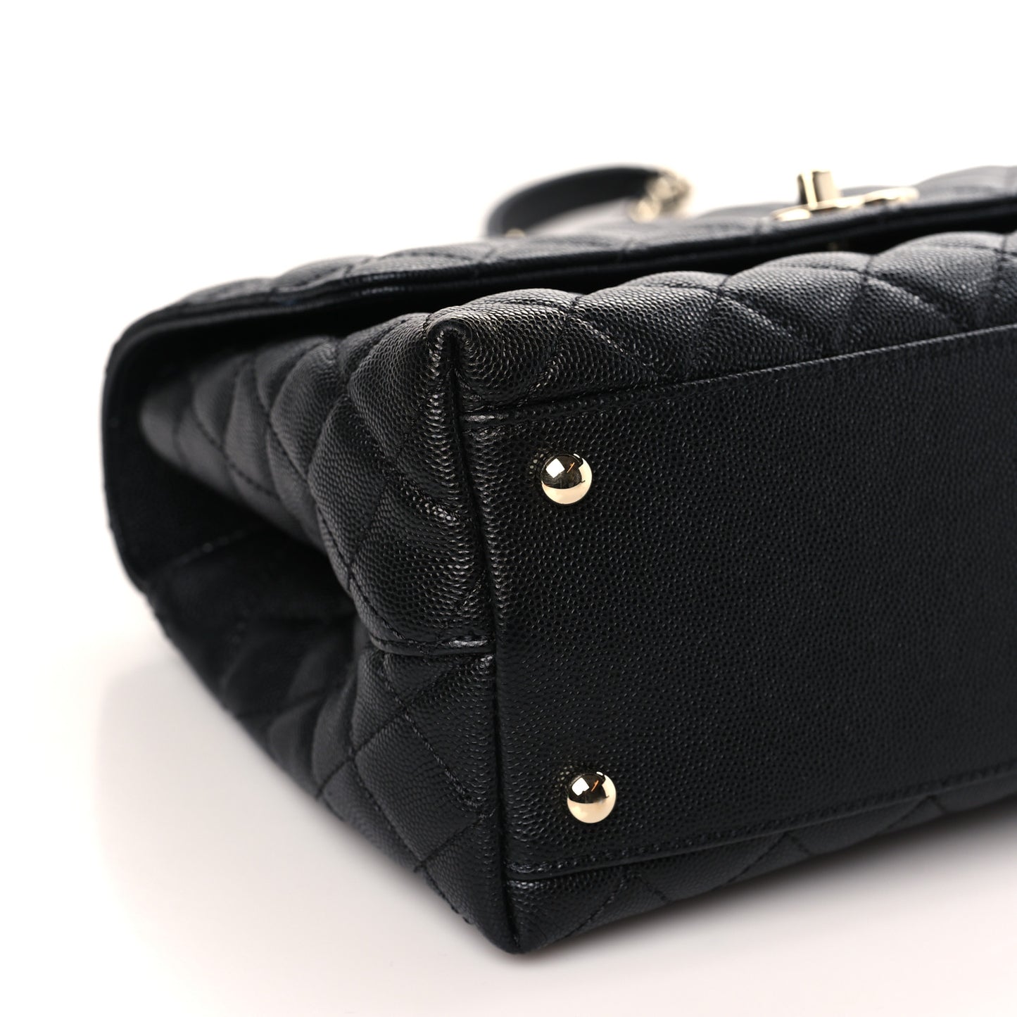 Caviar Lizard Embossed Quilted Small Coco Handle Flap Black