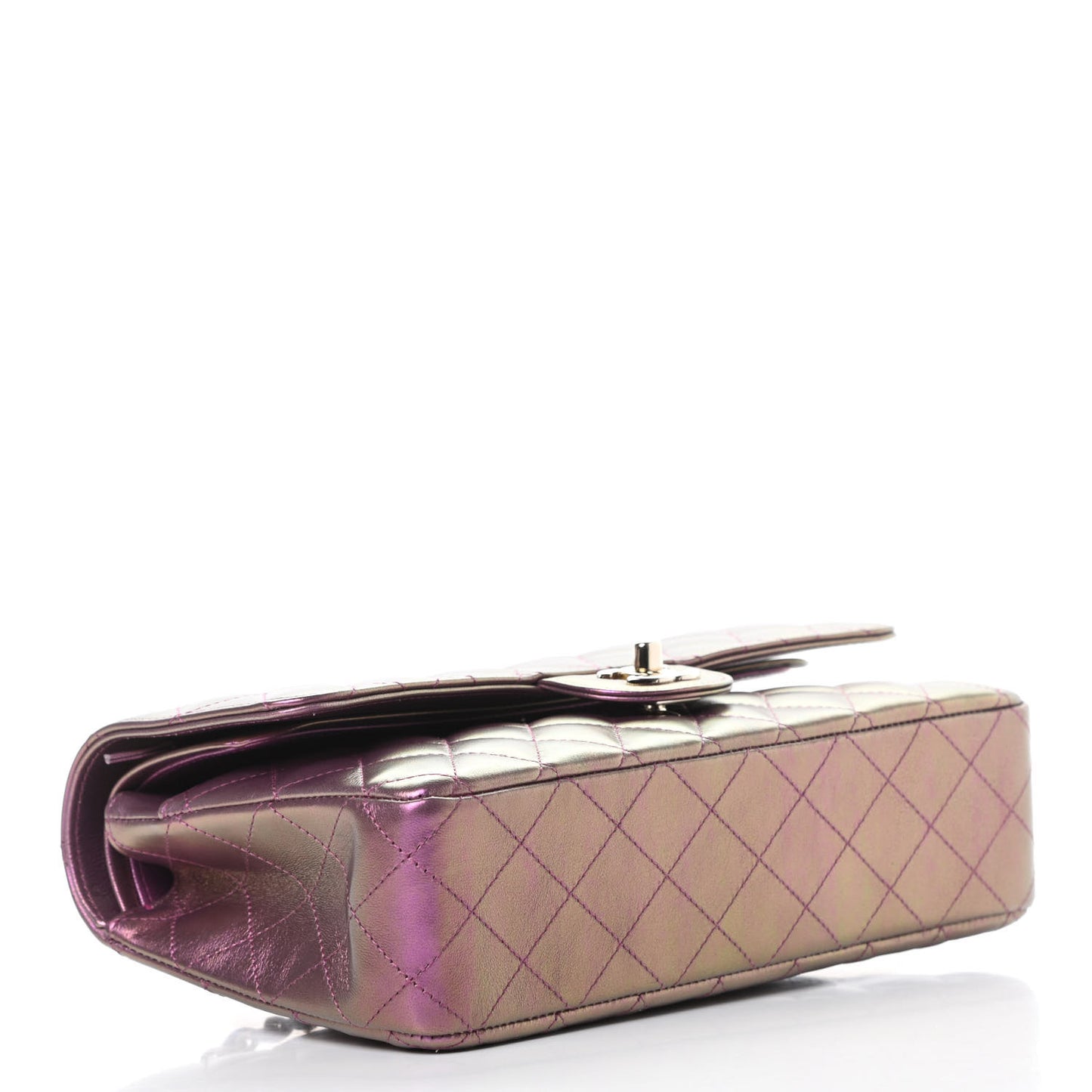 Iridescent Lambskin Quilted Medium Double Flap Purple