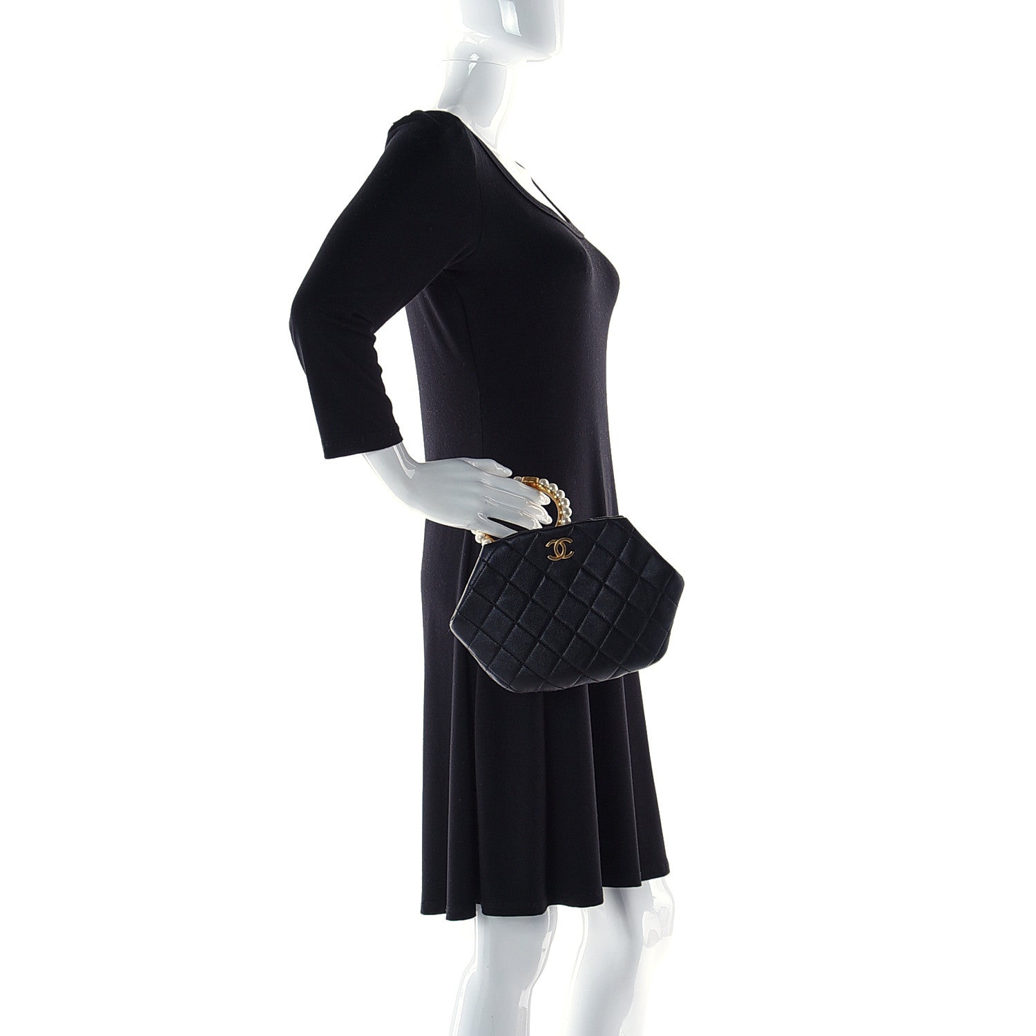 Chanel Lambskin Quilted Pearl Crown Clutch Bag Black 2 of 11