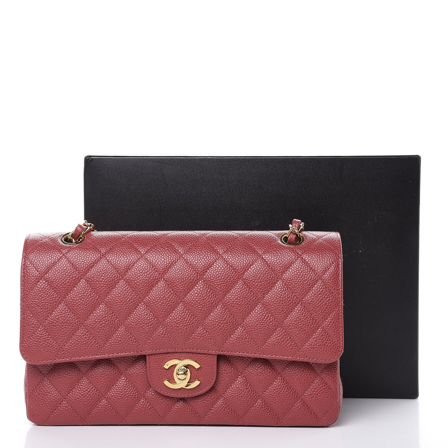 Caviar Quilted Medium Double Flap Dark Pink