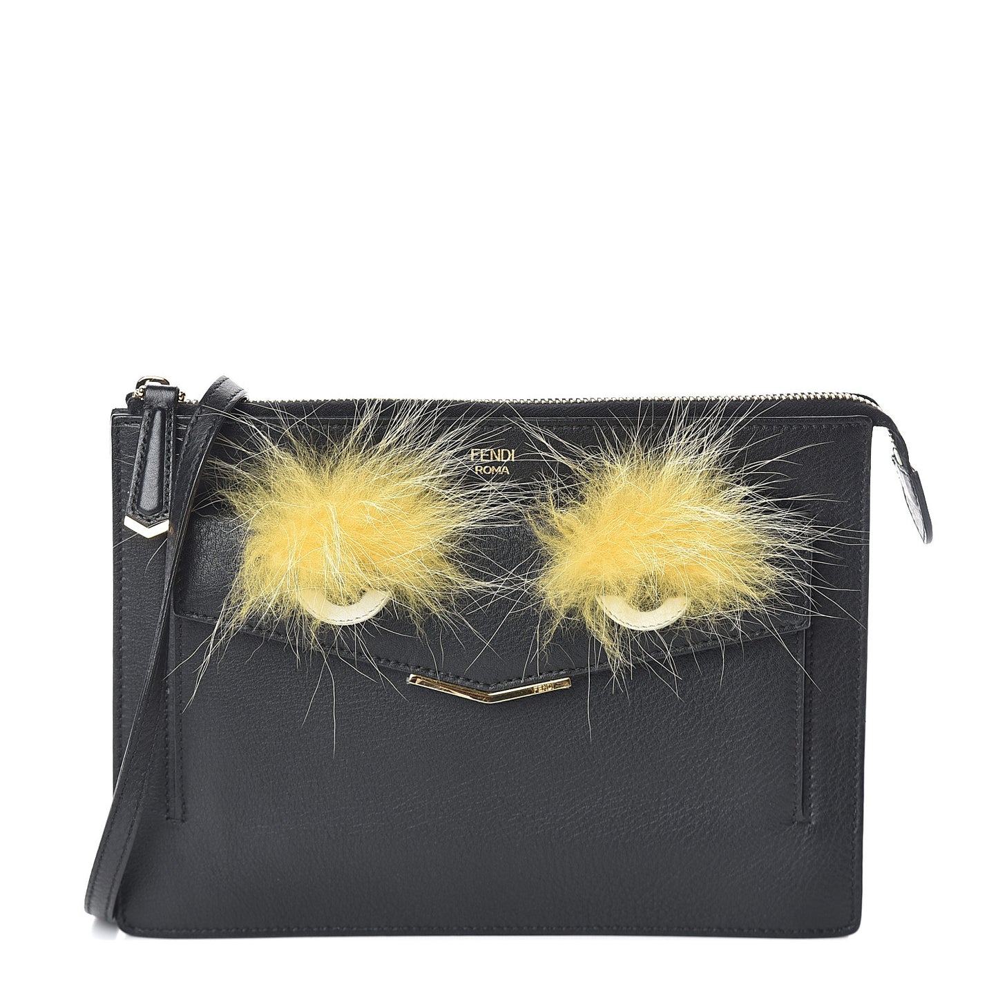 Vitello Dolce Fox Fur Monster Eyes Mini 2Jours Pouch Black Yellow