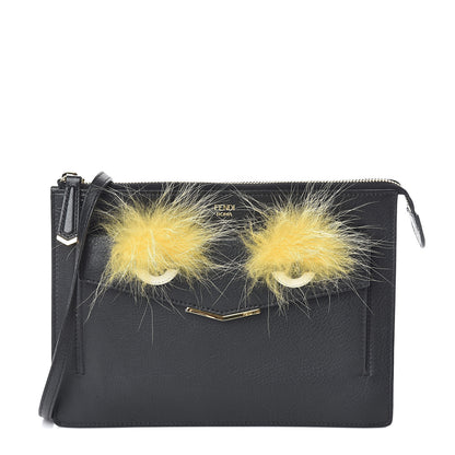 Fendi Vitello Dolce Fox Fur Monster Eyes Mini 2Jours Pouch Black Yellow 1 of 8