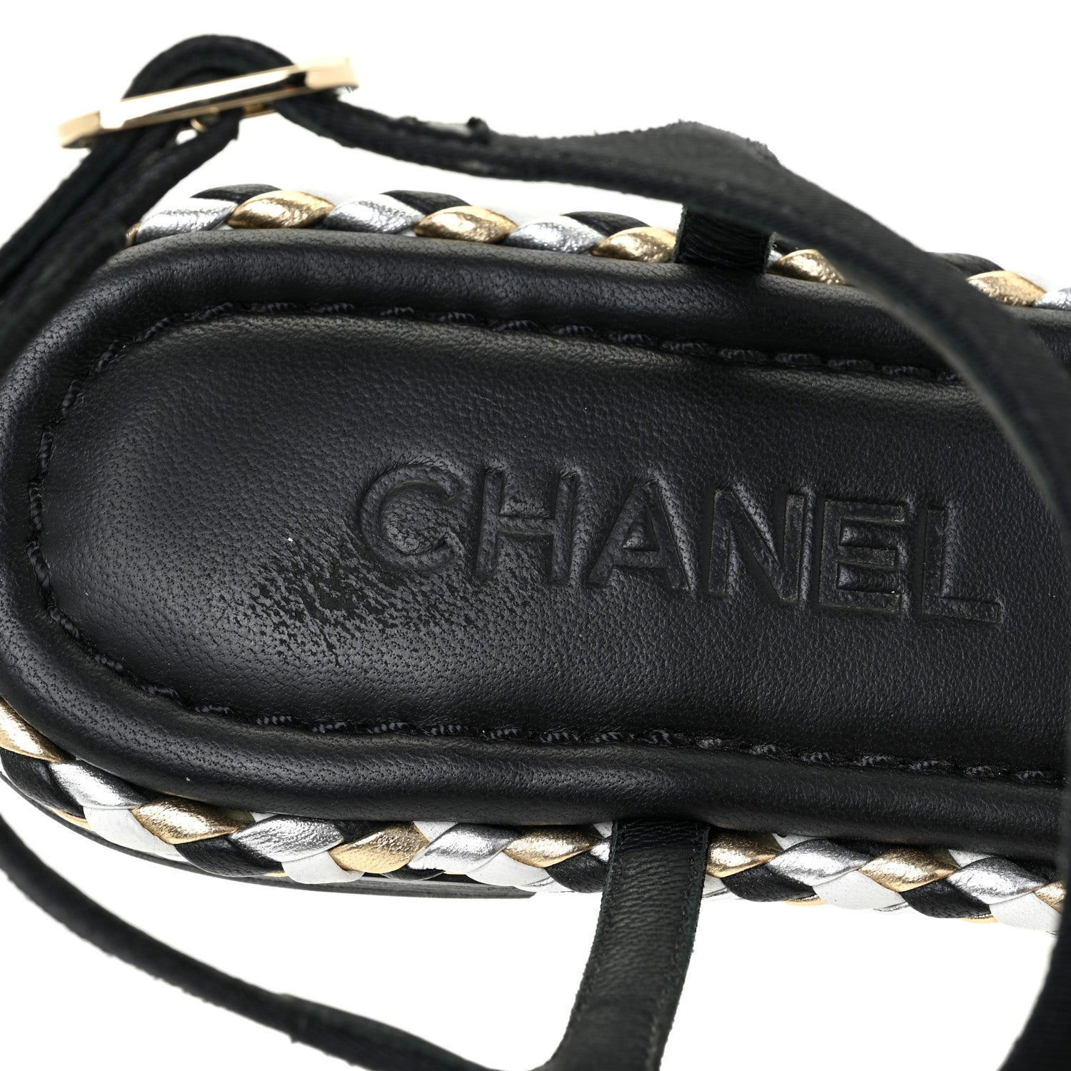 Chanel Grosgrain Chain Thong Sandals 38 Black 10 of 15