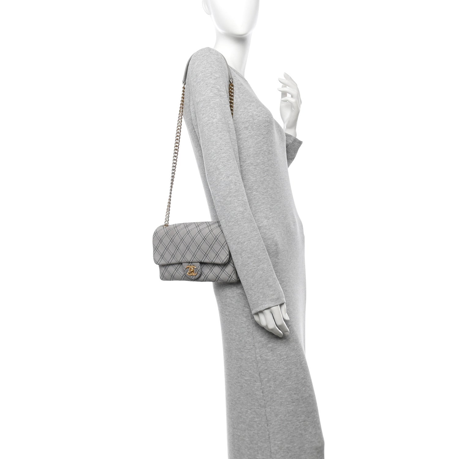 Chanel Iridescent Calfskin Triple Stitched Flap Grey 2 of 14