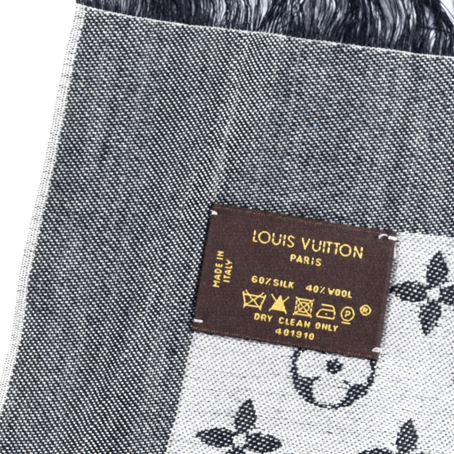 Silk Wool Monogram Denim Shawl Black