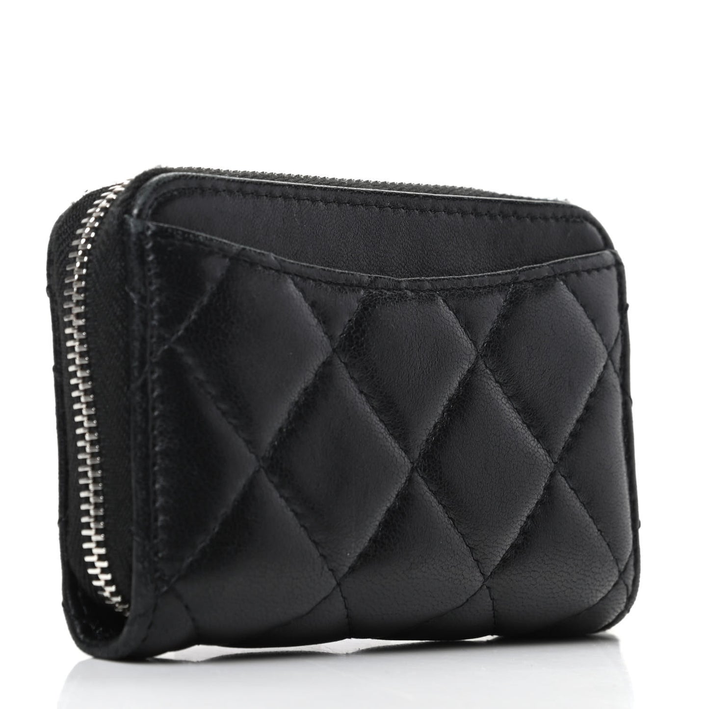 Lambskin Quilted Zip Coin Purse Black