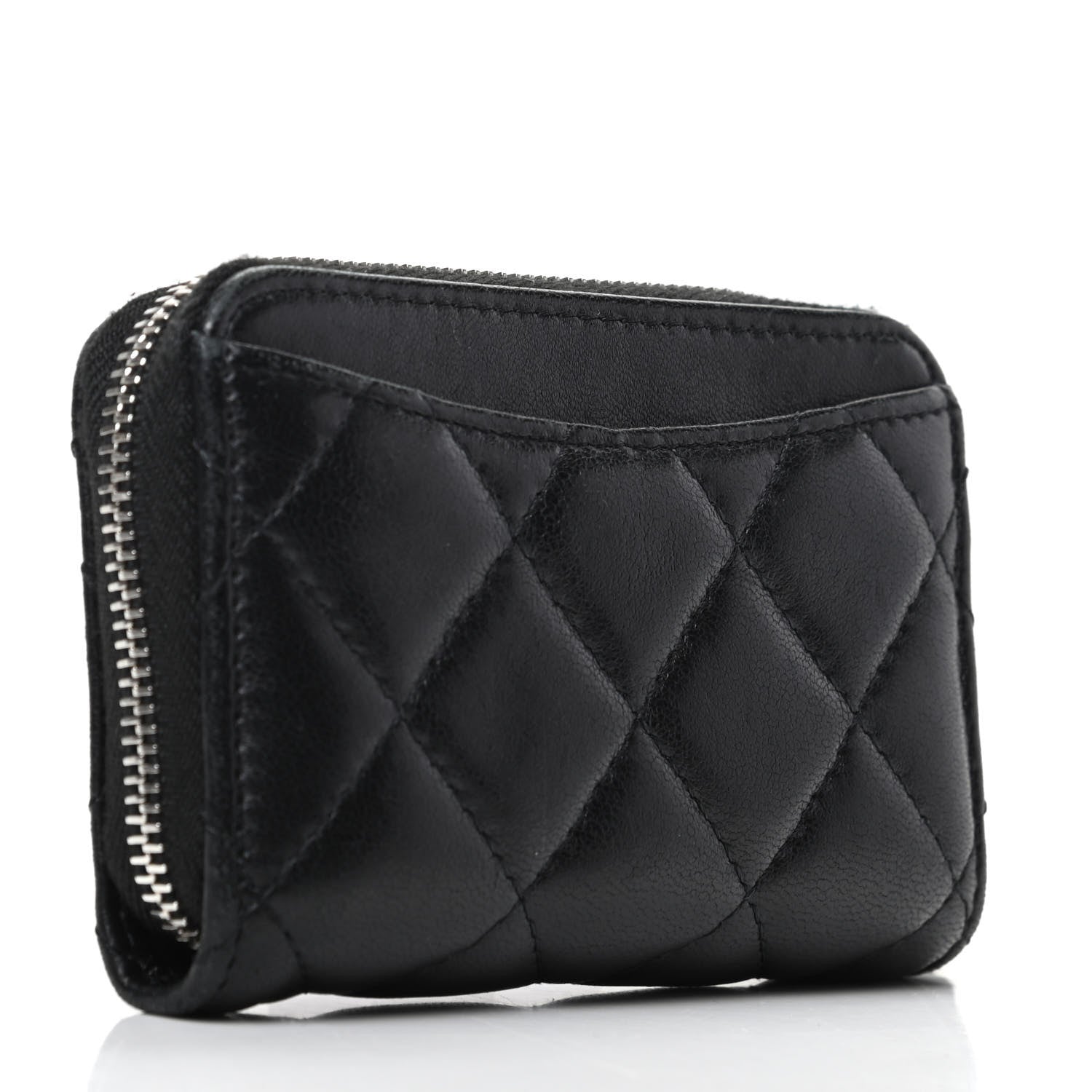 Chanel Lambskin Quilted Zip Coin Purse Black 3 of 9