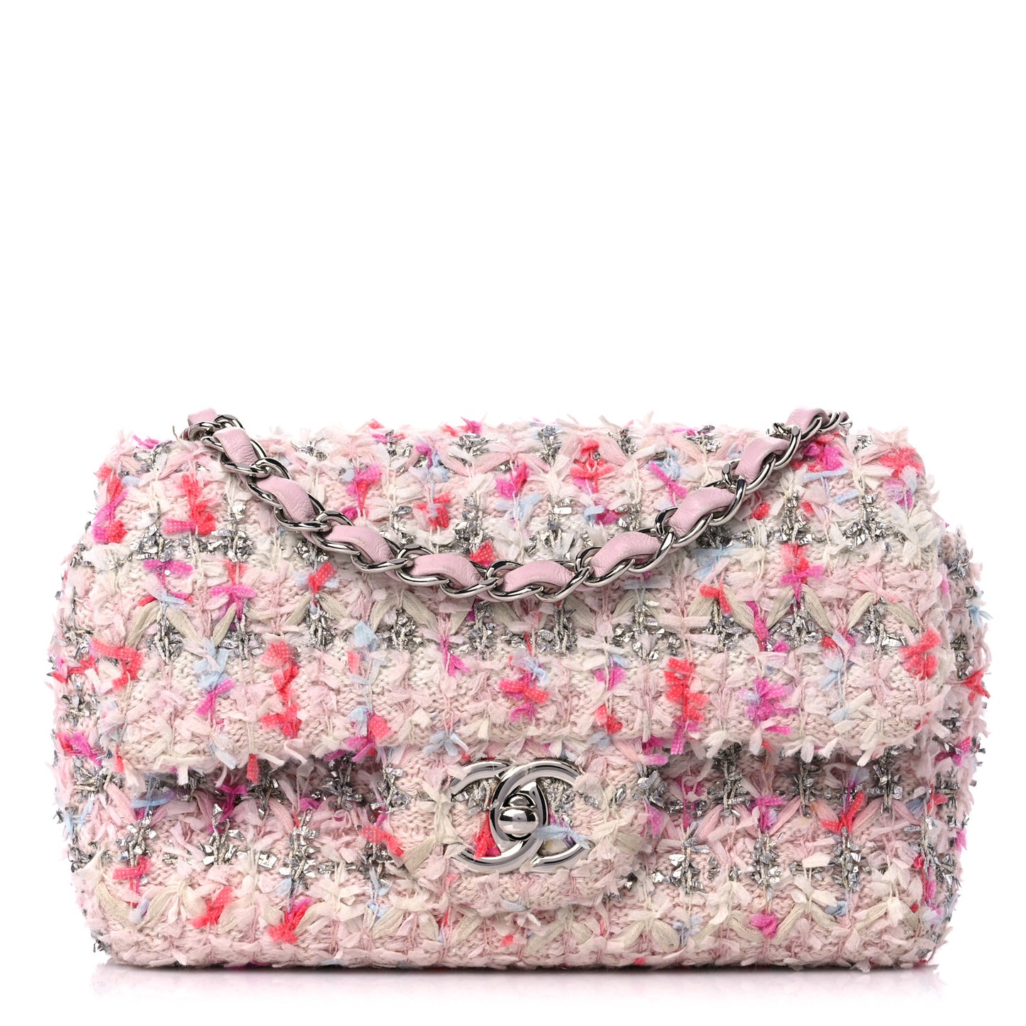 Tweed Quilted Mini Rectangular Flap Light Pink Silver Blue
