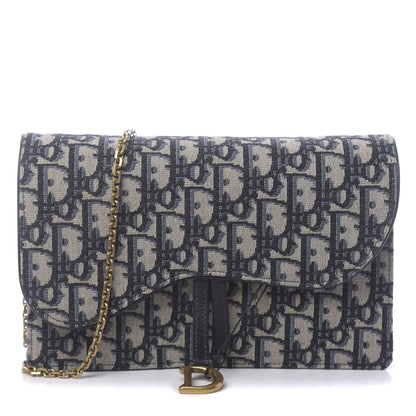 Christian Dior Oblique Saddle Chain Pouch Blue 1 of 10