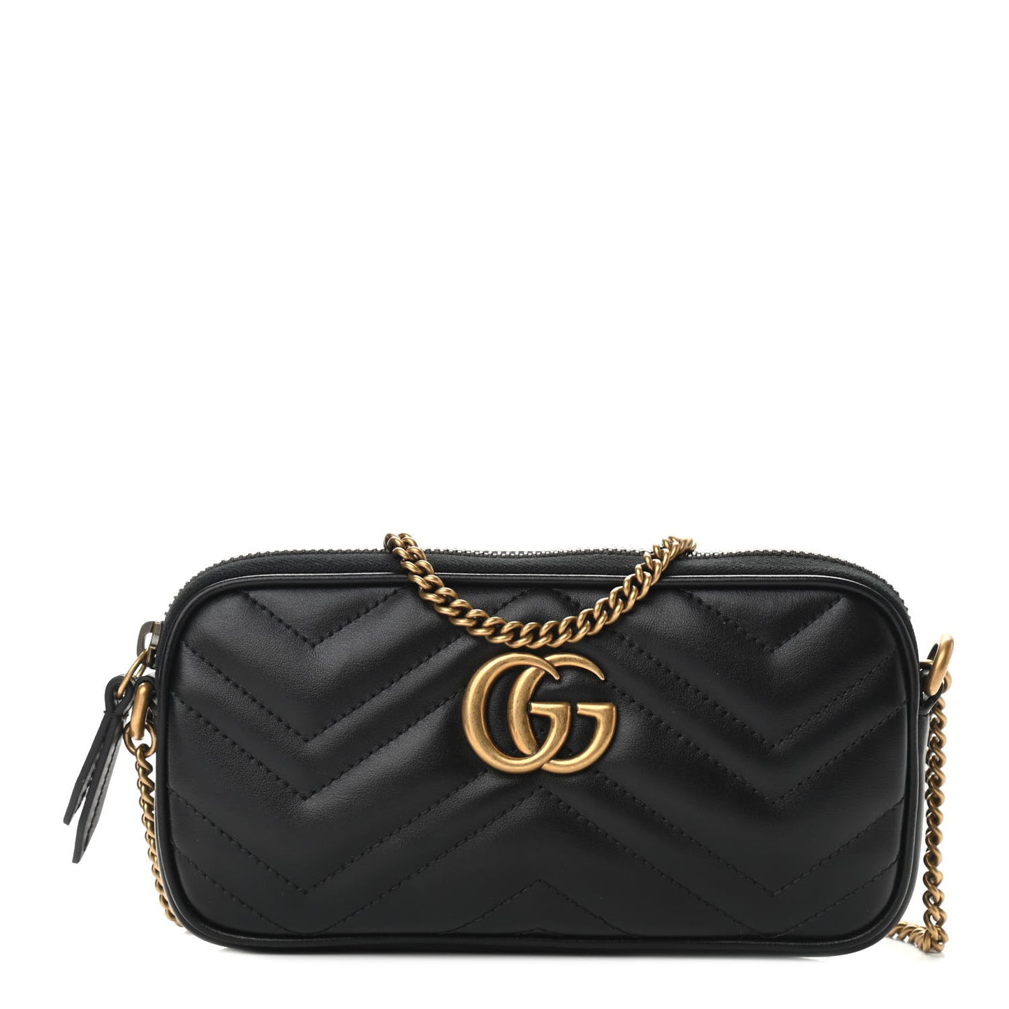 Calfskin Matelasse Mini GG Marmont Chain Crossbody Bag Black