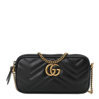 Gucci Calfskin Matelasse Mini GG Marmont Chain Crossbody Bag Black 1 of 9