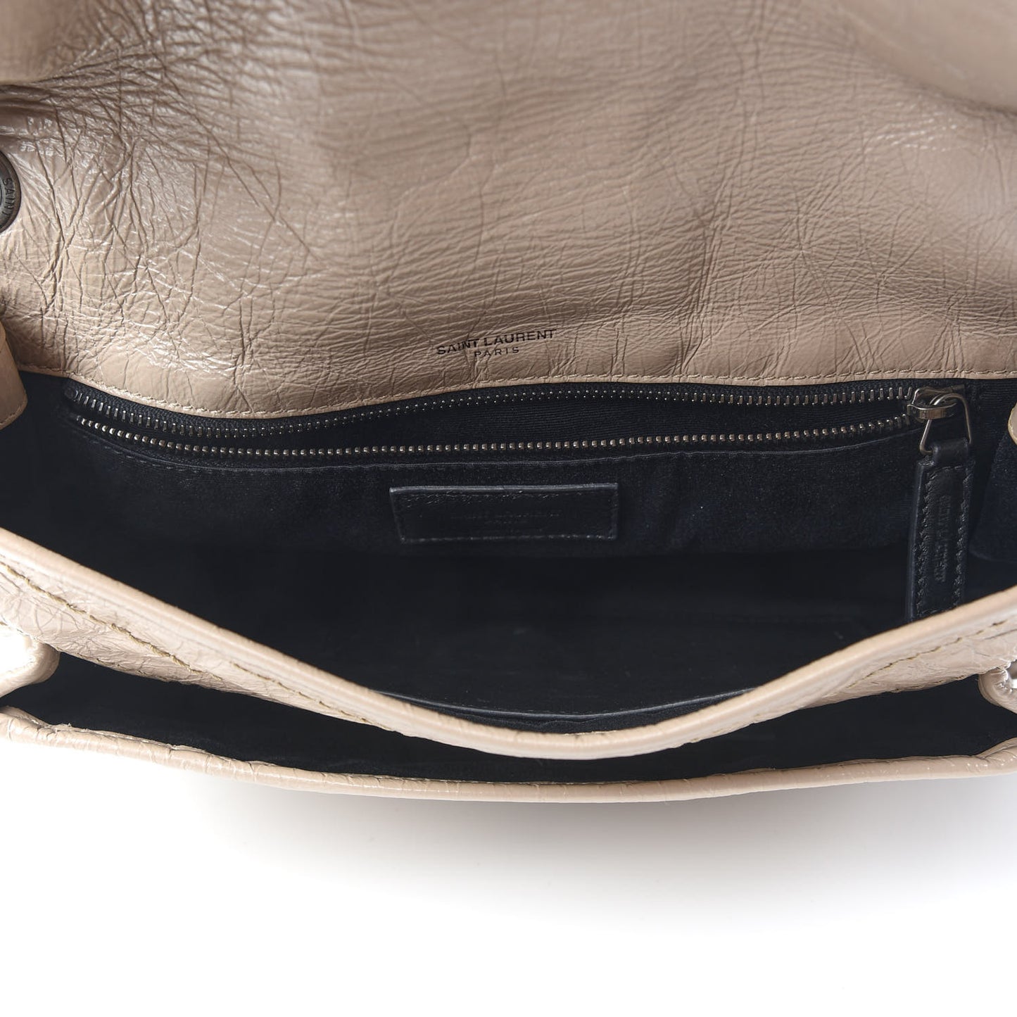 Crinkled Calfskin Matelasse Monogram Medium Niki Chain Satchel Light Taupe