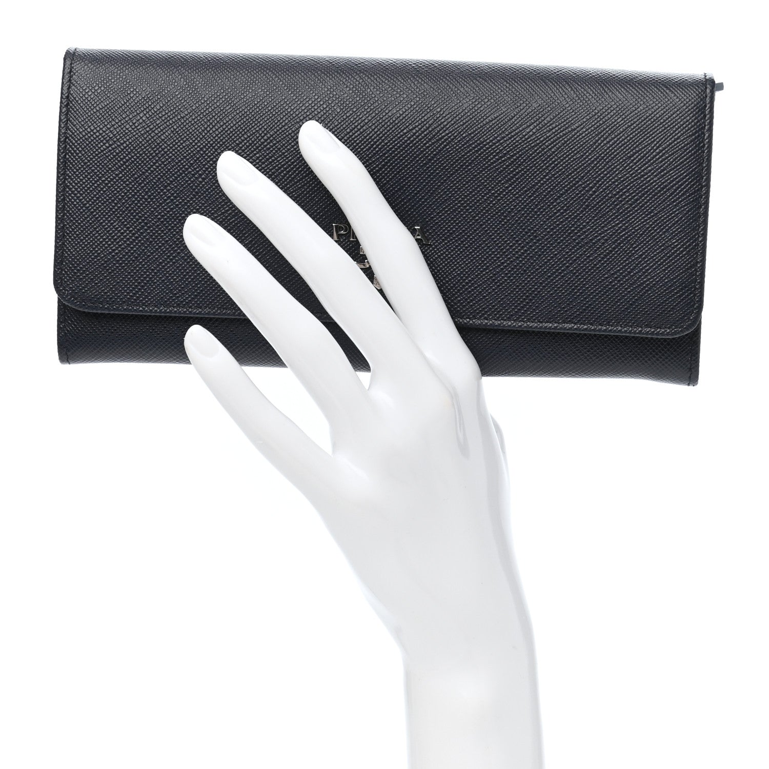 Prada Saffiano Bi-Color Metal Continental Flap Travel Wallet Baltico Astrale 2 of 9