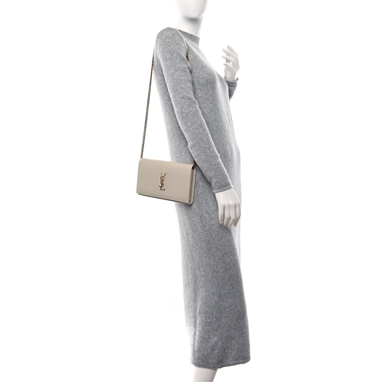 SAINT LAURENT Smooth Calfskin Tri-Metal Cassandre Wallet On Chain WOC Crema Soft