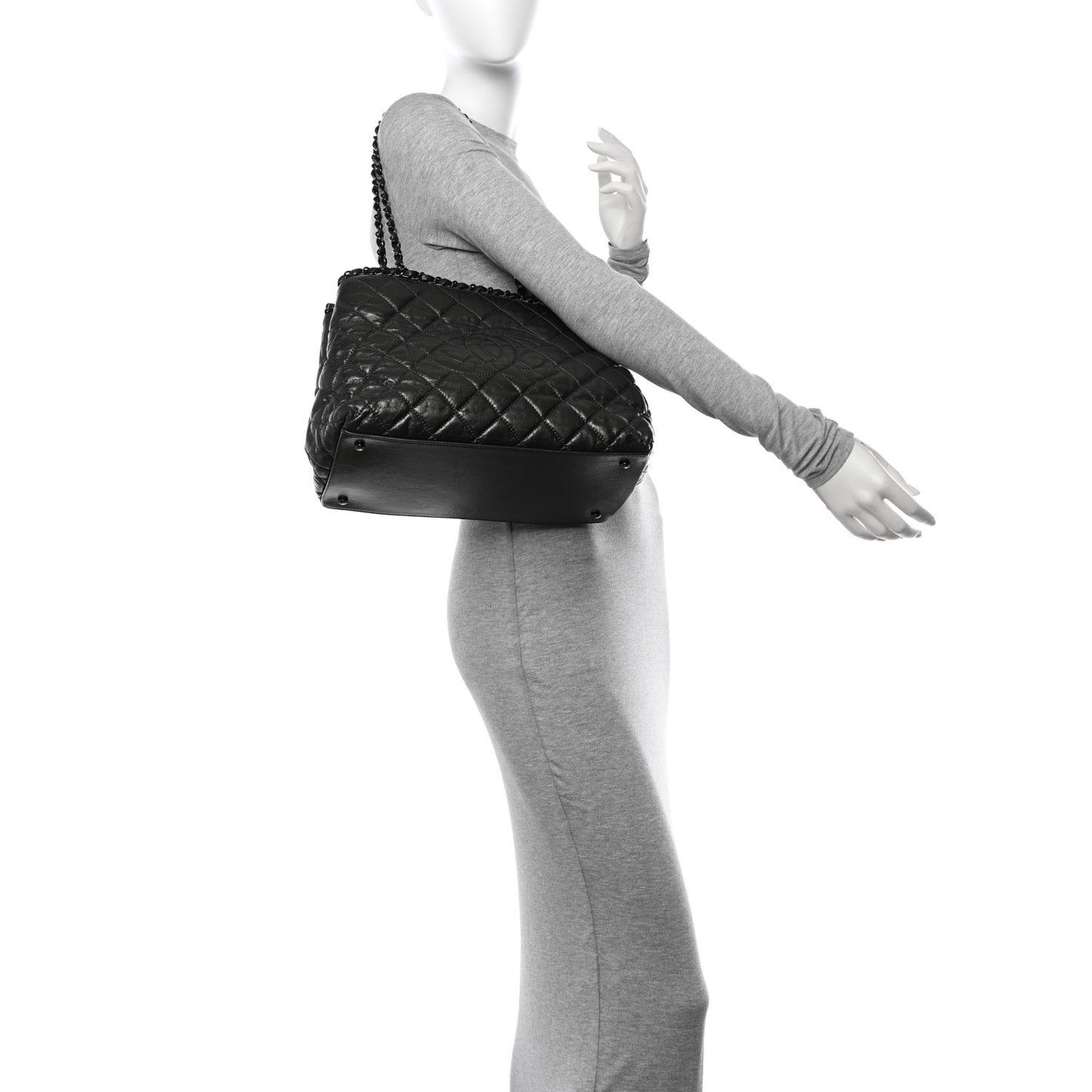 Metallic Aged Calfskin Quilted Small Chain Me Tote Dark Silver