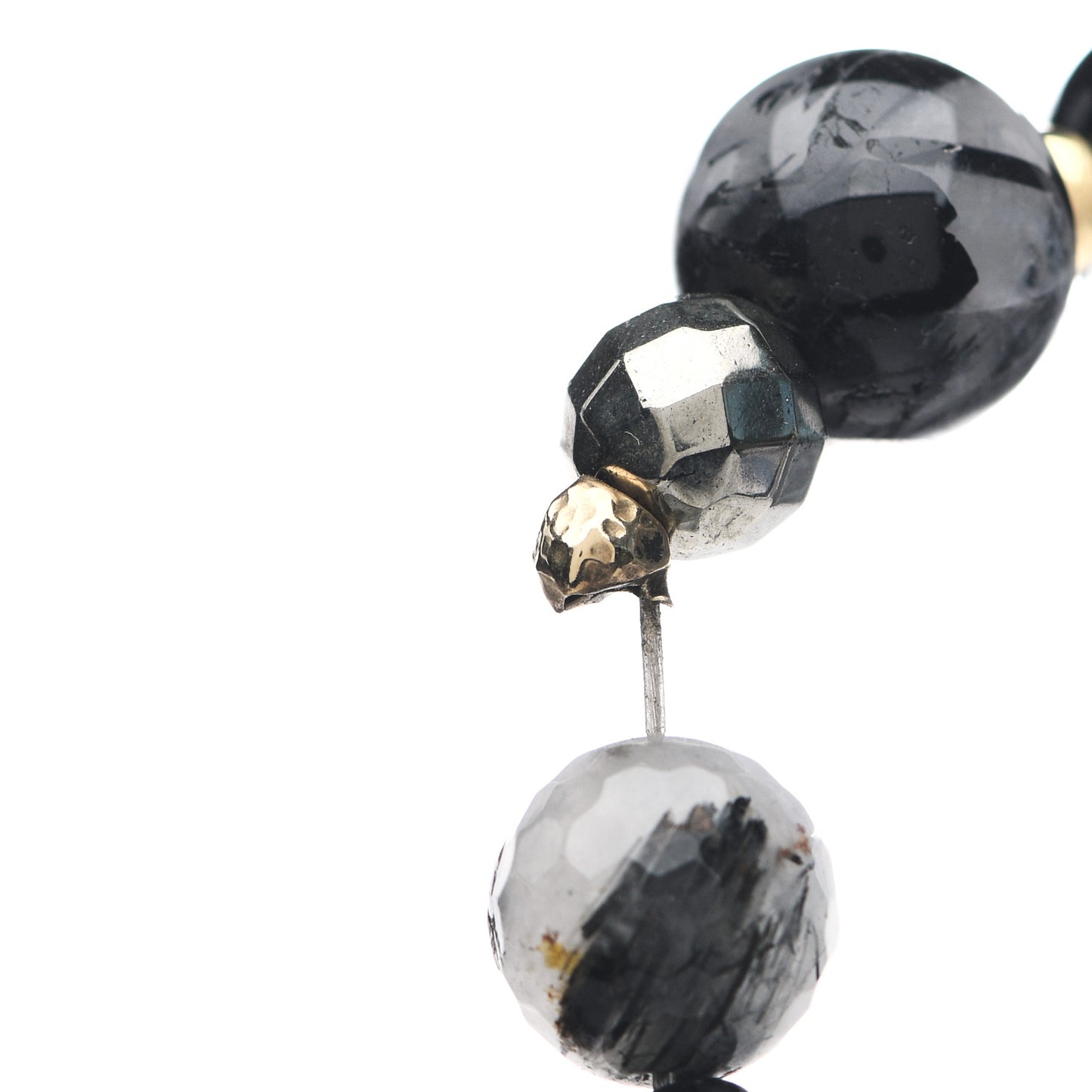18K Yellow Gold Quartz Black Onyx Pyrite Signature Bead Toggle Necklace