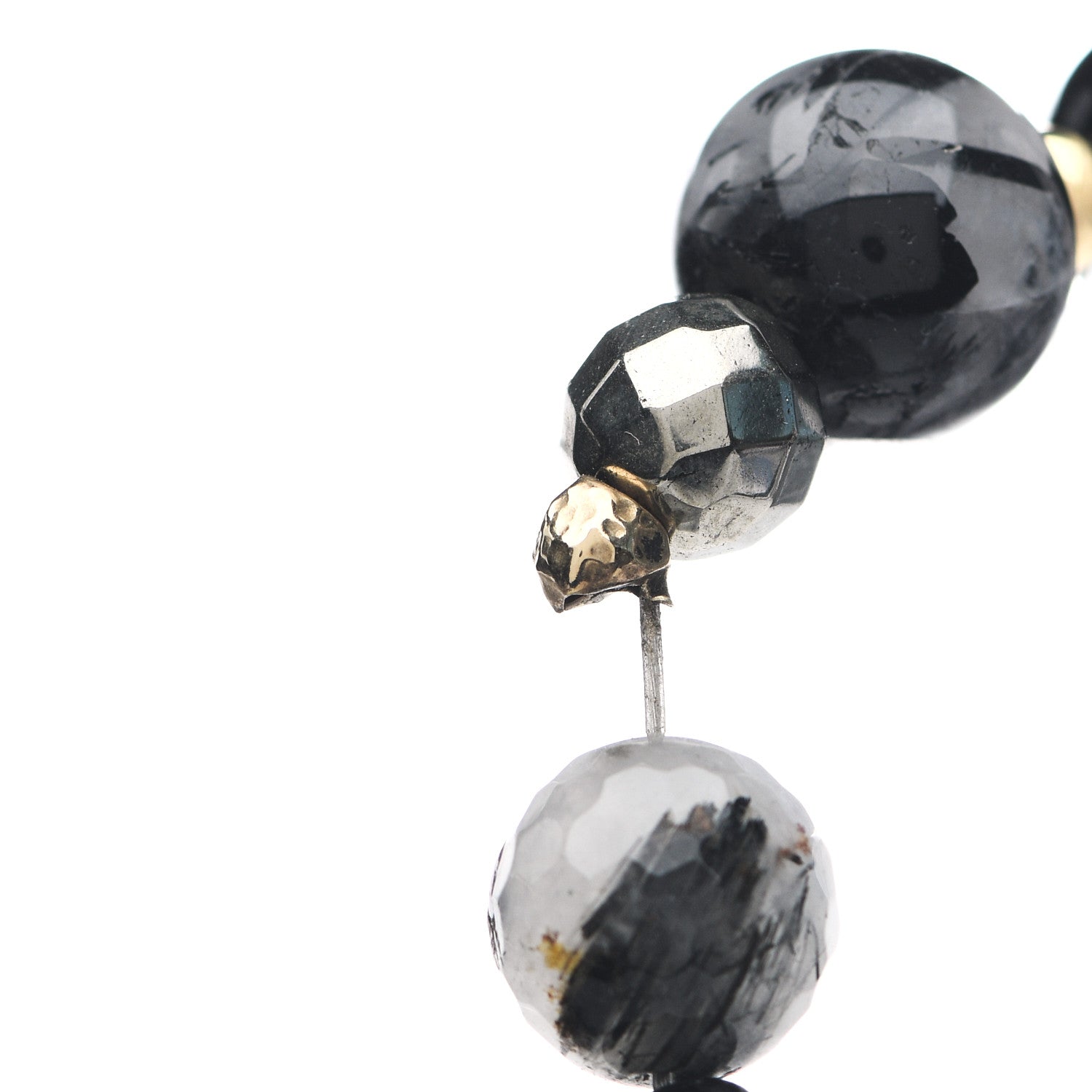 David Yurman 18K Yellow Gold Quartz Black Onyx Pyrite Signature Bead Toggle Necklace 6 of 6