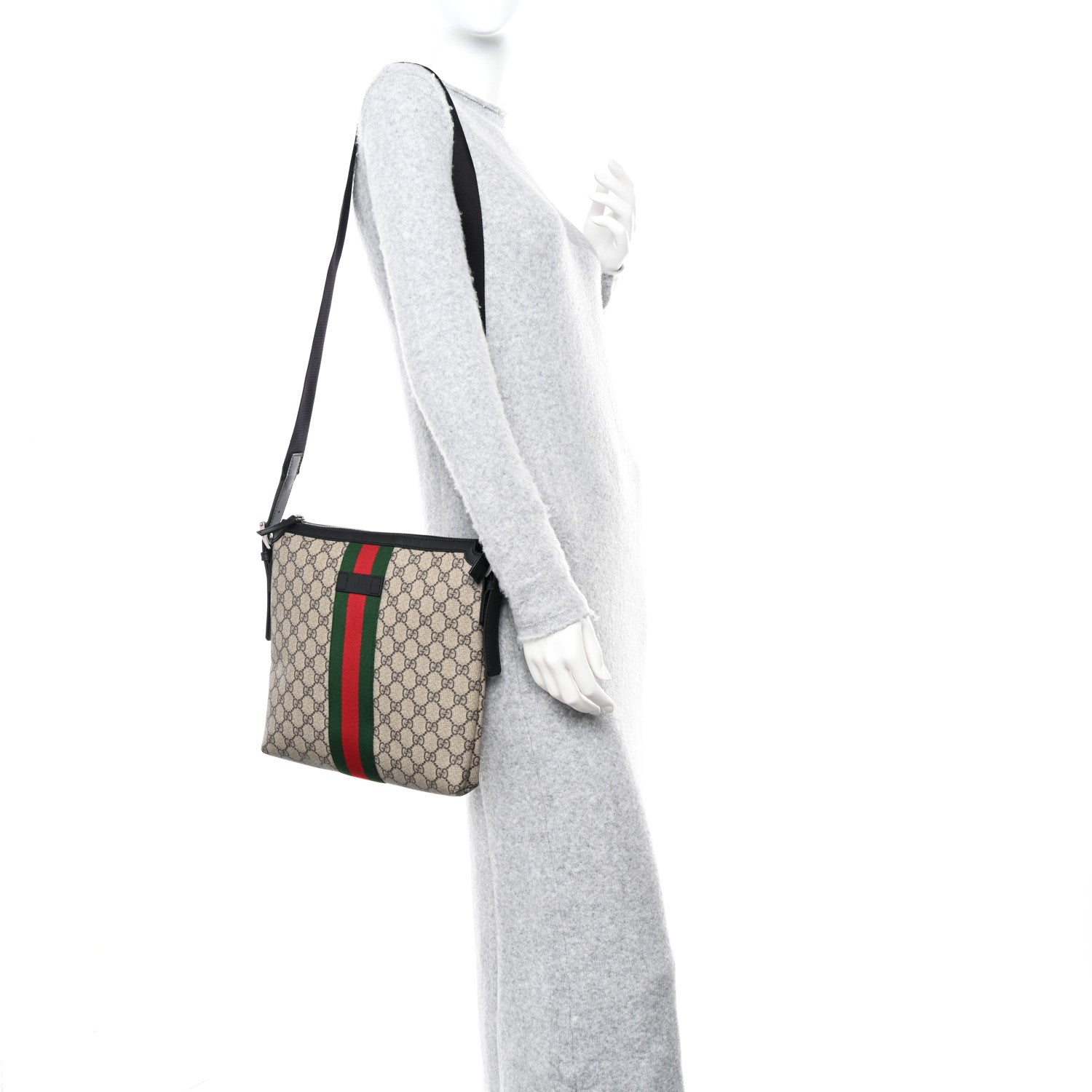 Gucci GG Supreme Monogram Web Messenger Bag Black 2 of 10