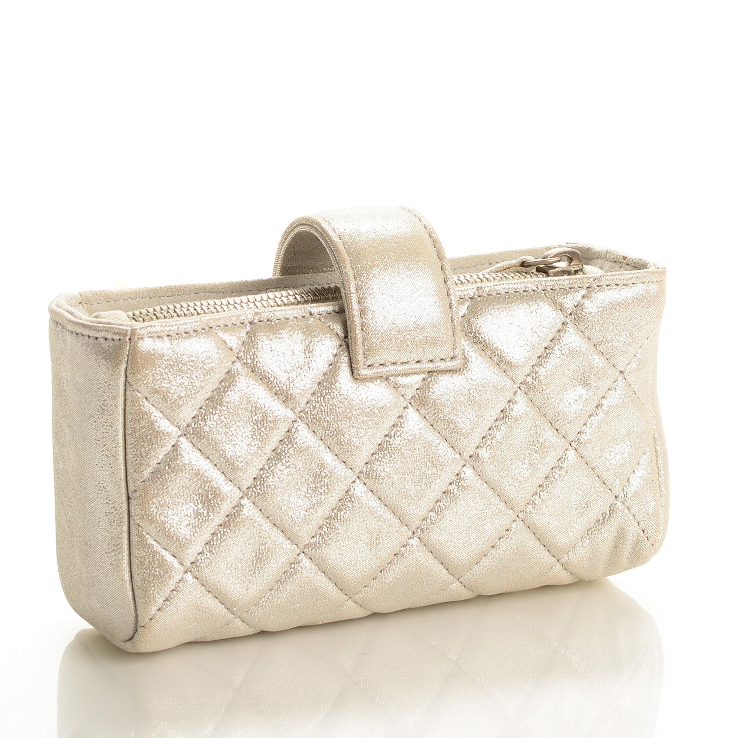 Chanel Iridescent Calfskin Quilted Mini Phone Holder Clutch Silver 3 of 8