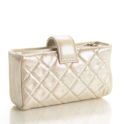 Chanel Iridescent Calfskin Quilted Mini Phone Holder Clutch Silver 3 of 8