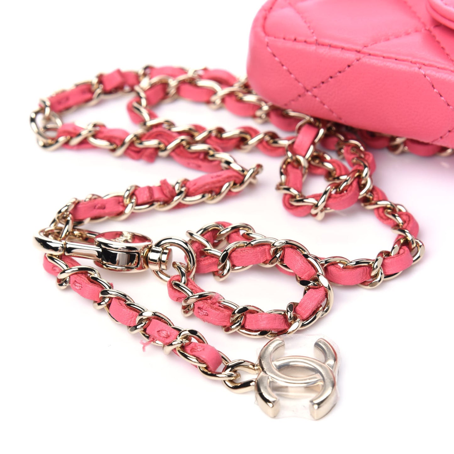 Lambskin Quilted Chain Belt Bag Pink