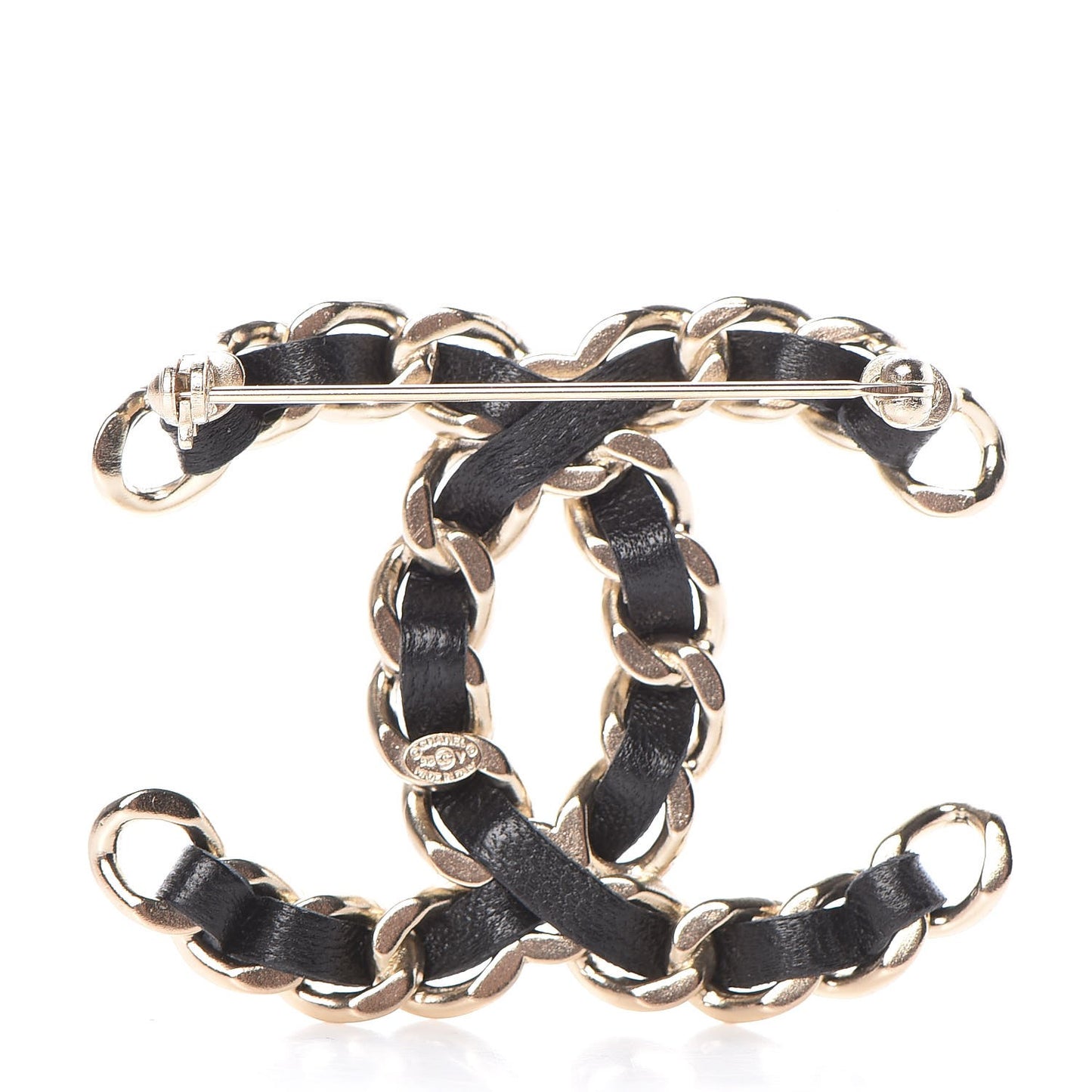 Lambskin Chain CC Brooch Black Gold