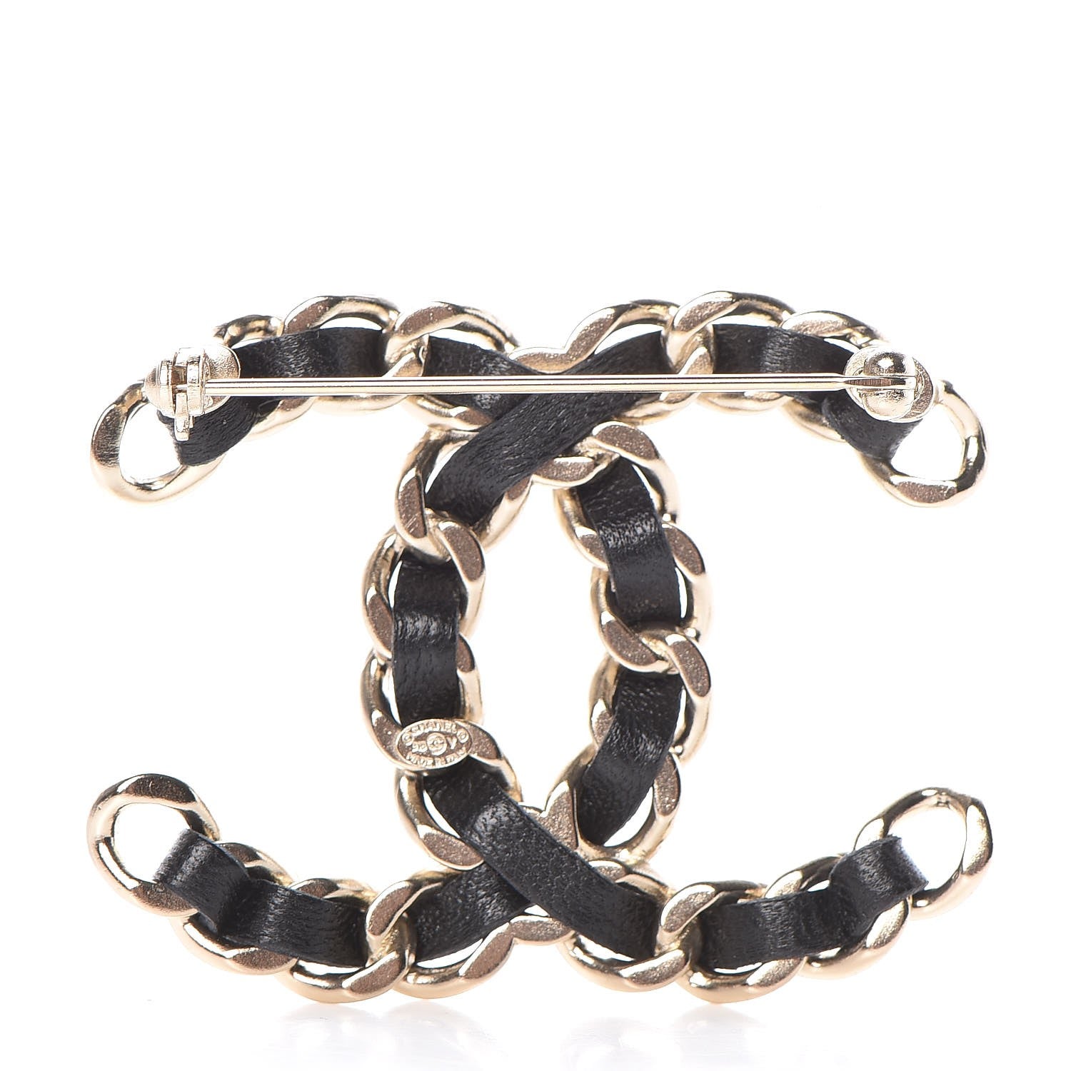 Chanel Lambskin Chain CC Brooch Black Gold 3 of 5