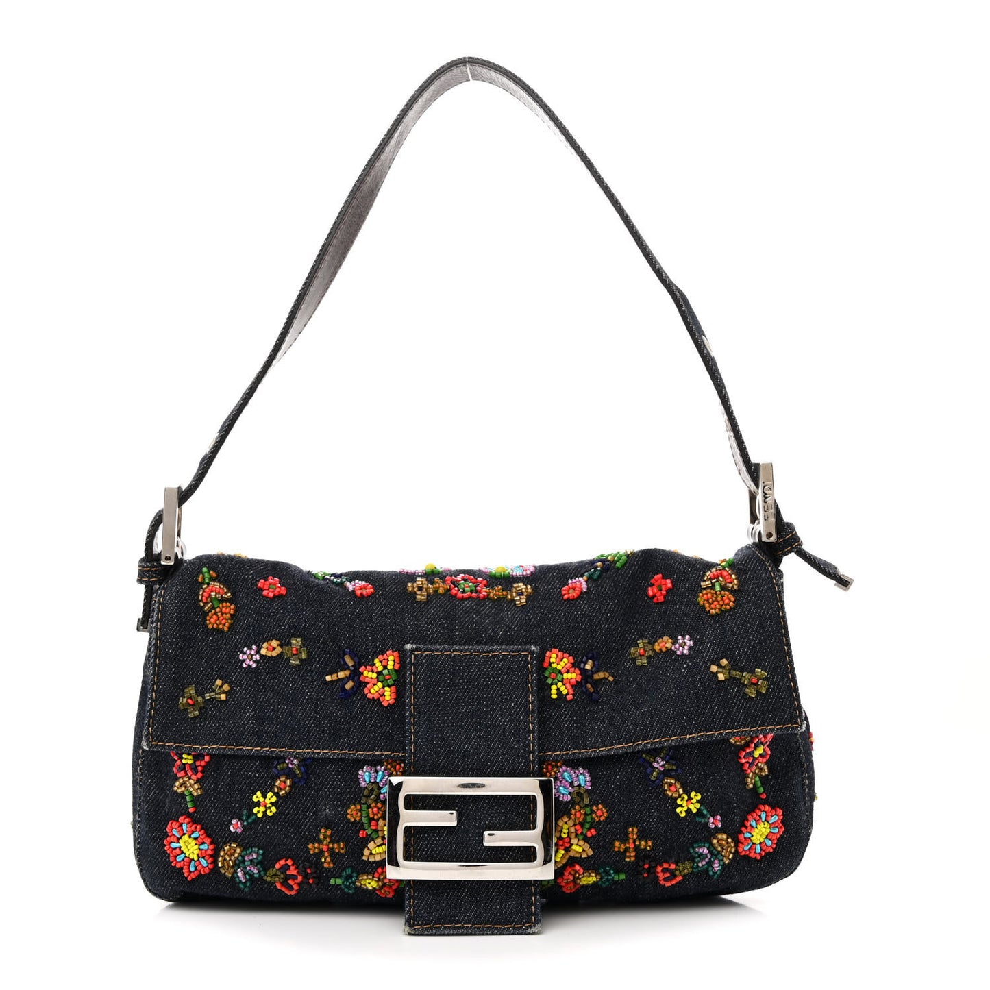Denim Ricami Beaded Baguette Blue