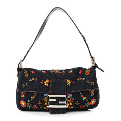 Fendi Denim Ricami Beaded Baguette Blue 1 of 10