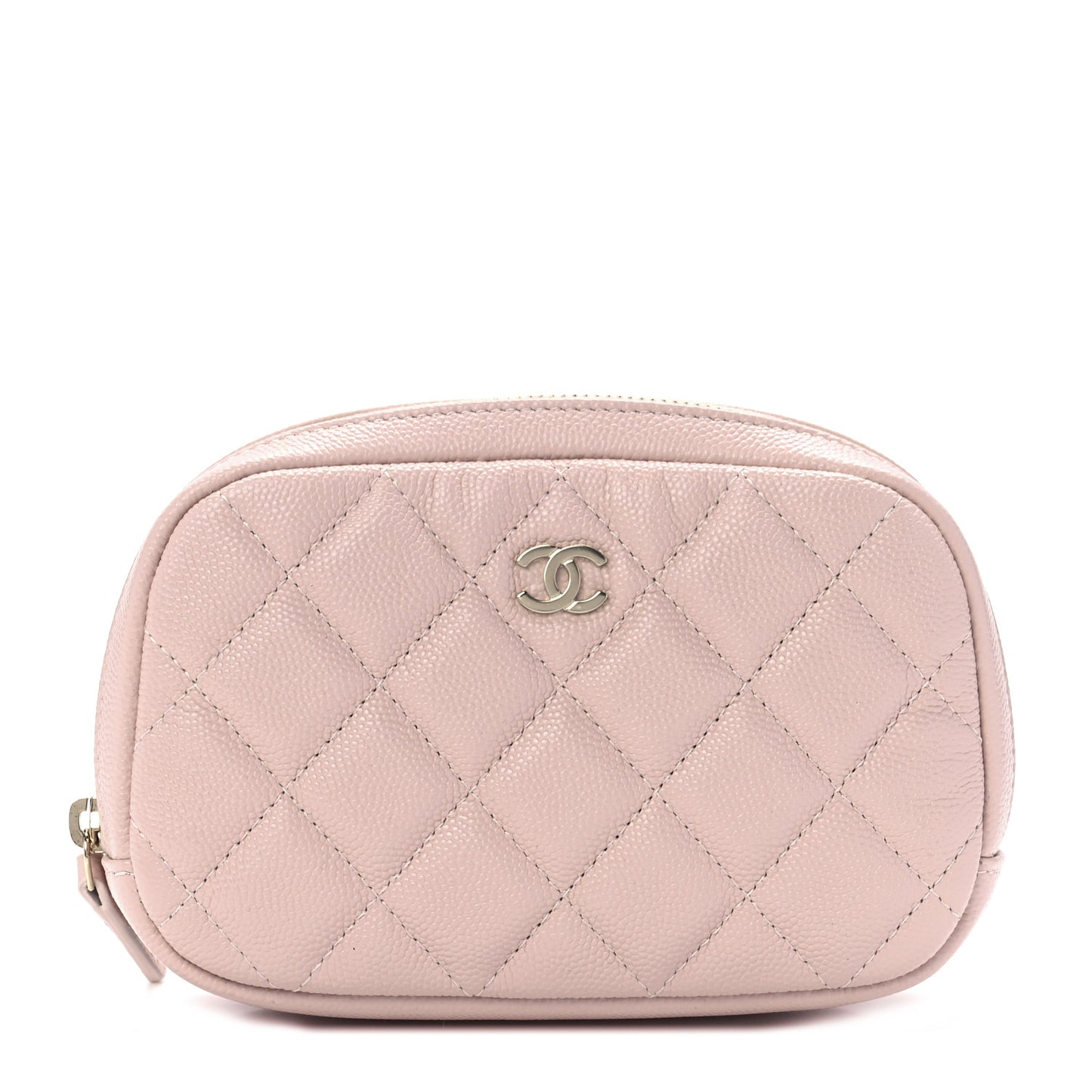 Caviar Quilted Small Curvy Pouch Cosmetic Case Light Pink