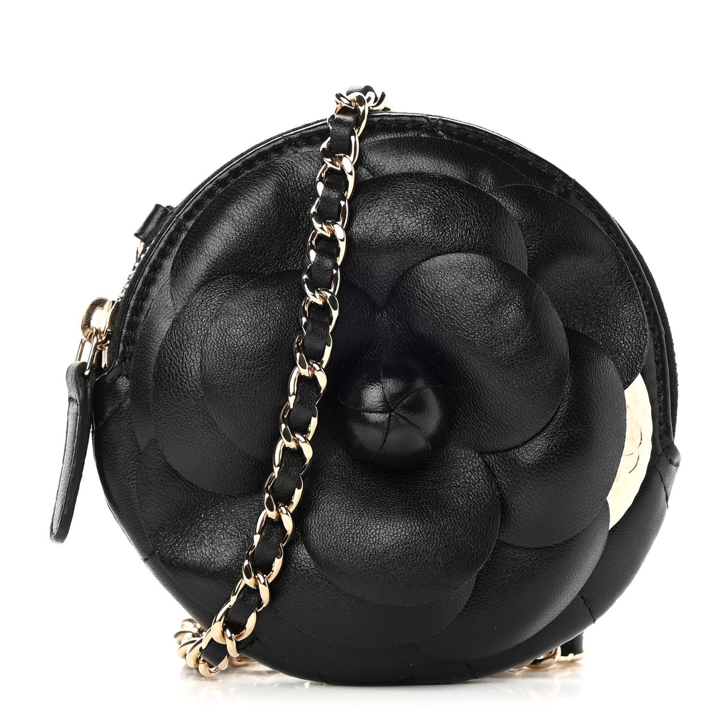 Lambskin Mini Camellia Bouquet Clutch With Chain Black