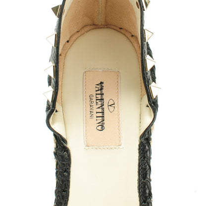 Valentino Garavani Grained Calfskin Rockstud Ankle Wrap Espadrille 15/85mm Wedges 40 Black Light Ivory 7 of 8