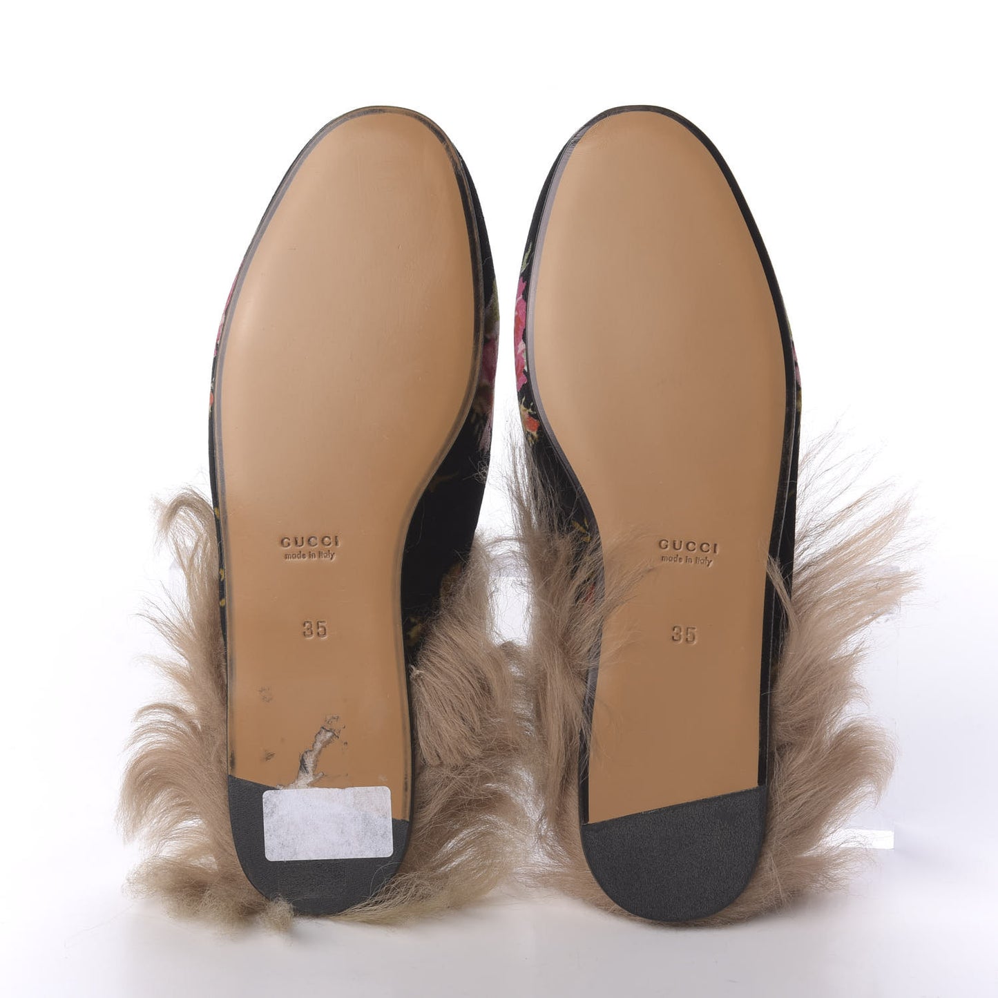 Velvet Fur Floral Womens Princetown Slippers 35 Black