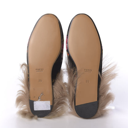 Gucci Velvet Fur Floral Womens Princetown Slippers 35 Black 5 of 9