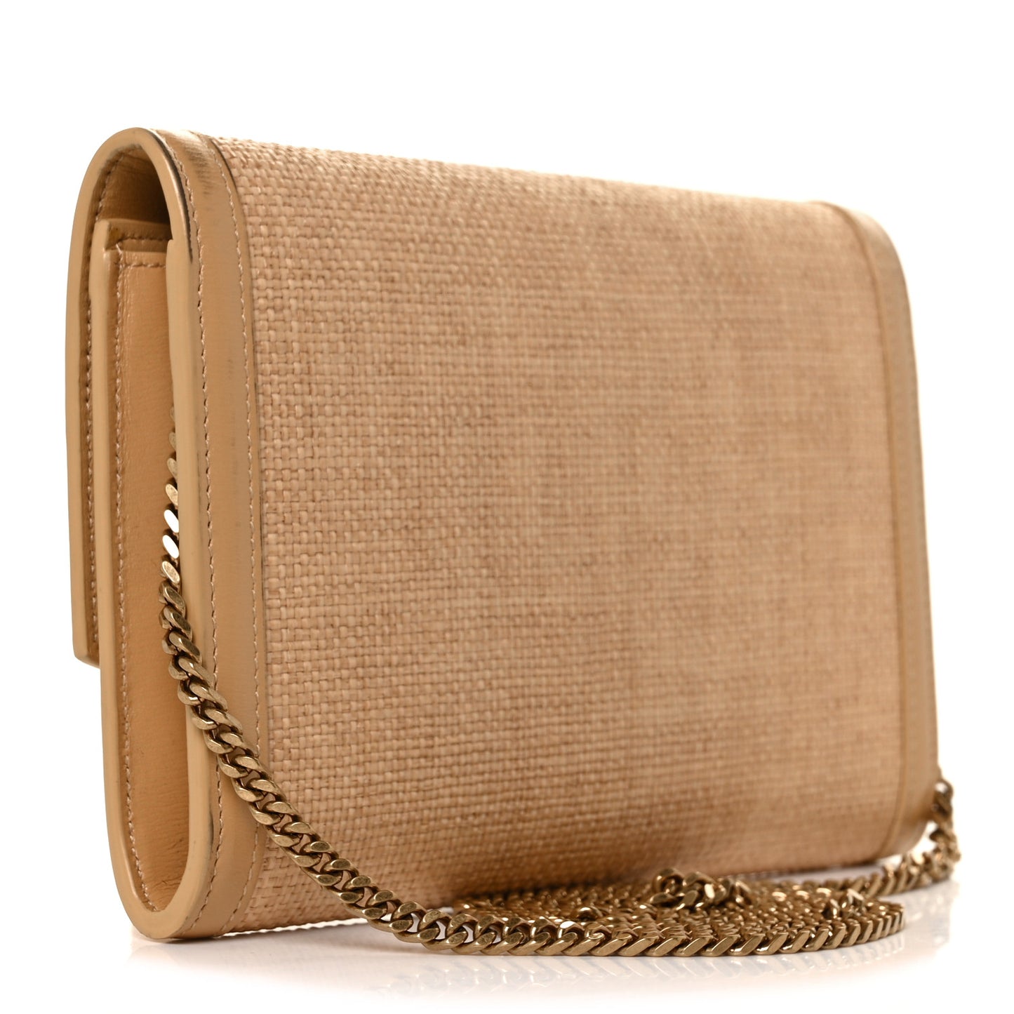 Micro Raffia Monogram Uptown Chain Wallet Natural Hay Blush