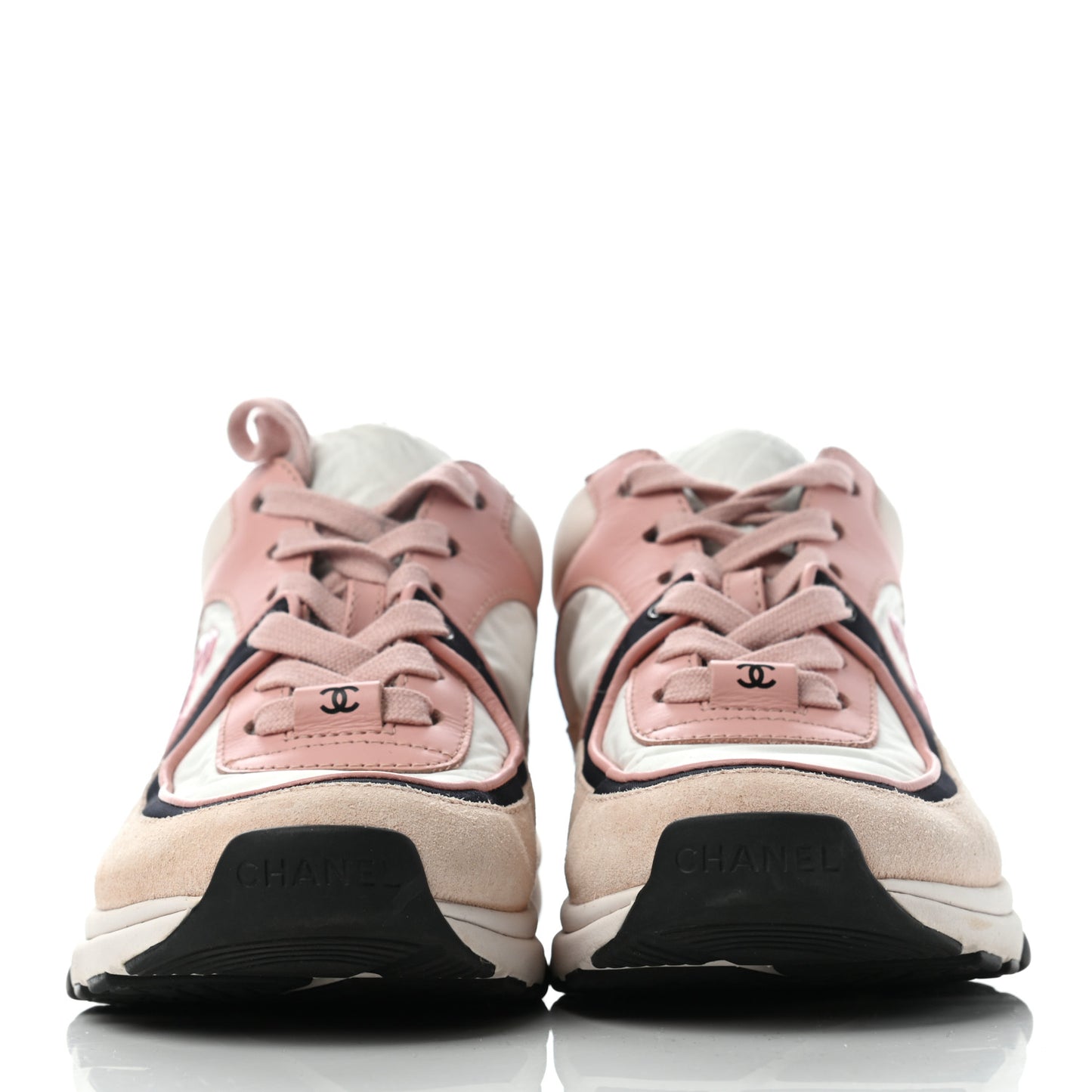 Nylon Lambskin Suede Calfskin CC Sneakers 36 Pink White Black