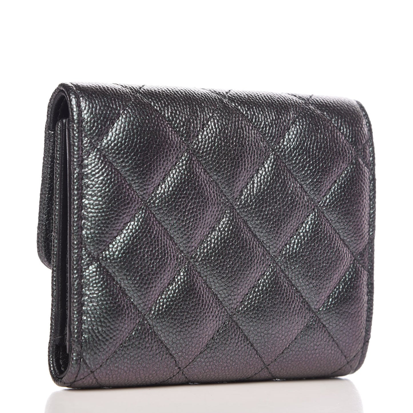 Iridescent Caviar Quilted Small Flap Wallet Black