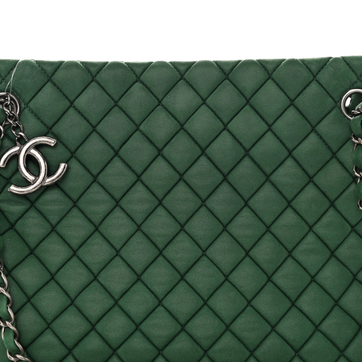 Iridescent Calfskin Quilted New Bubble Tote Vert Fonce