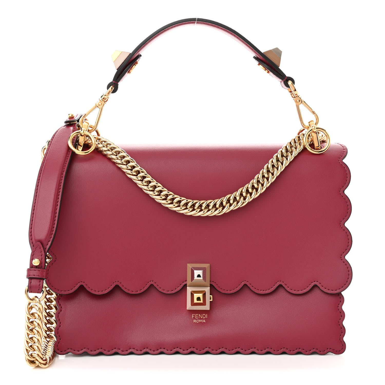 Fendi Vitello Liberty Scalloped Studded Kan I Shoulder Bag Black Cherry 1 of 10