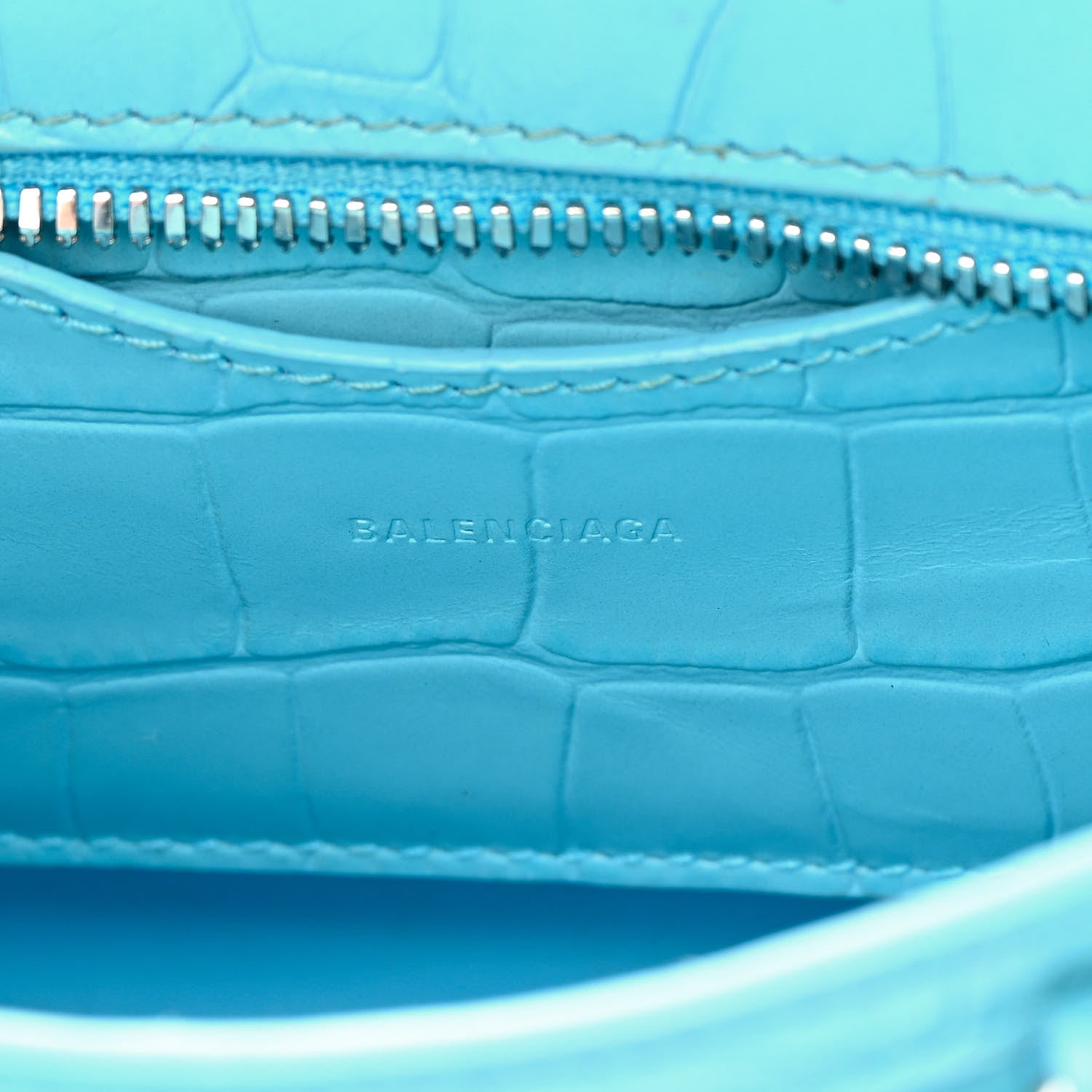 Balenciaga Calfskin Crocodile Embossed Neo Classic Silver Hardware Nano City Crossbody Azur 6 of 15