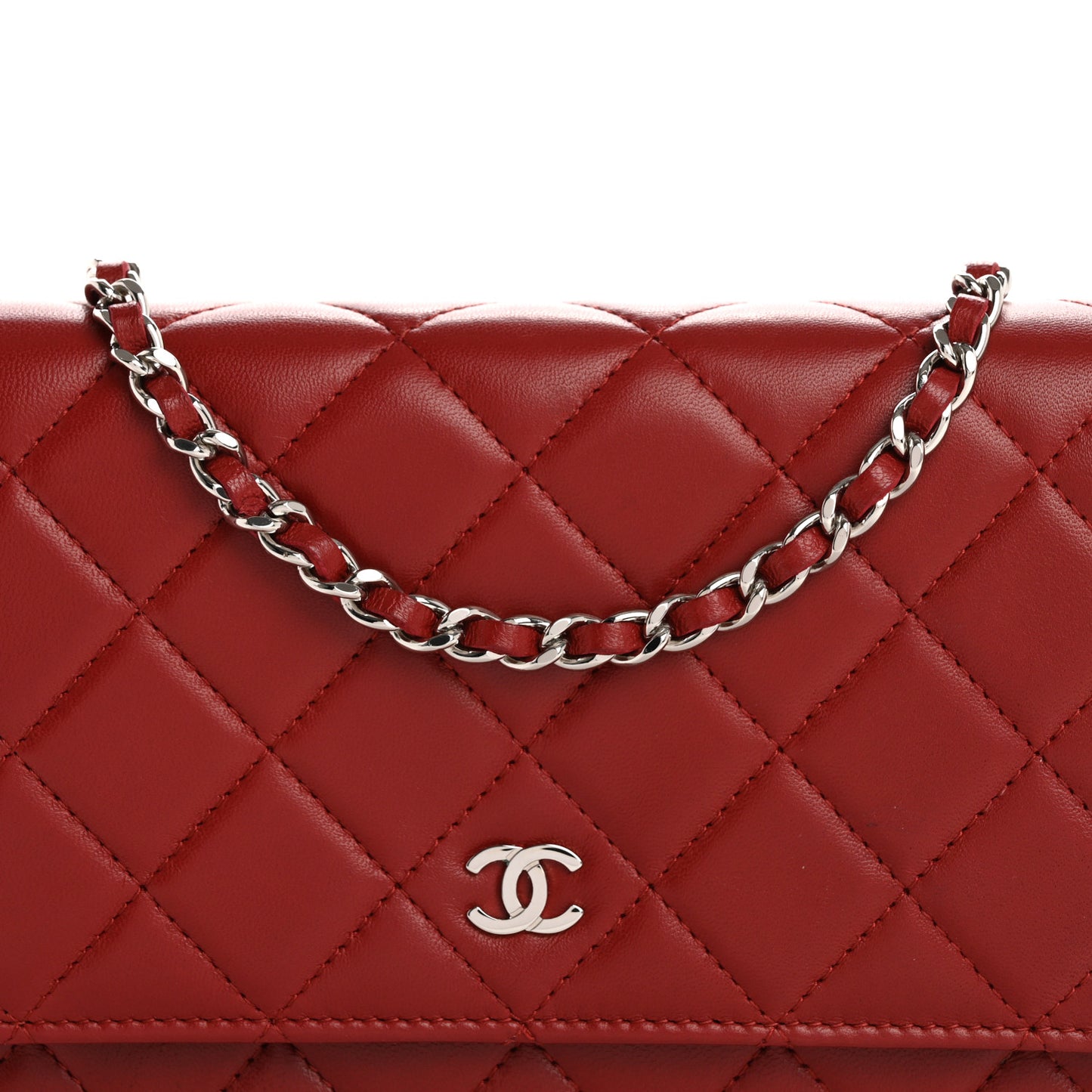 Lambskin Quilted Wallet On Chain WOC Red