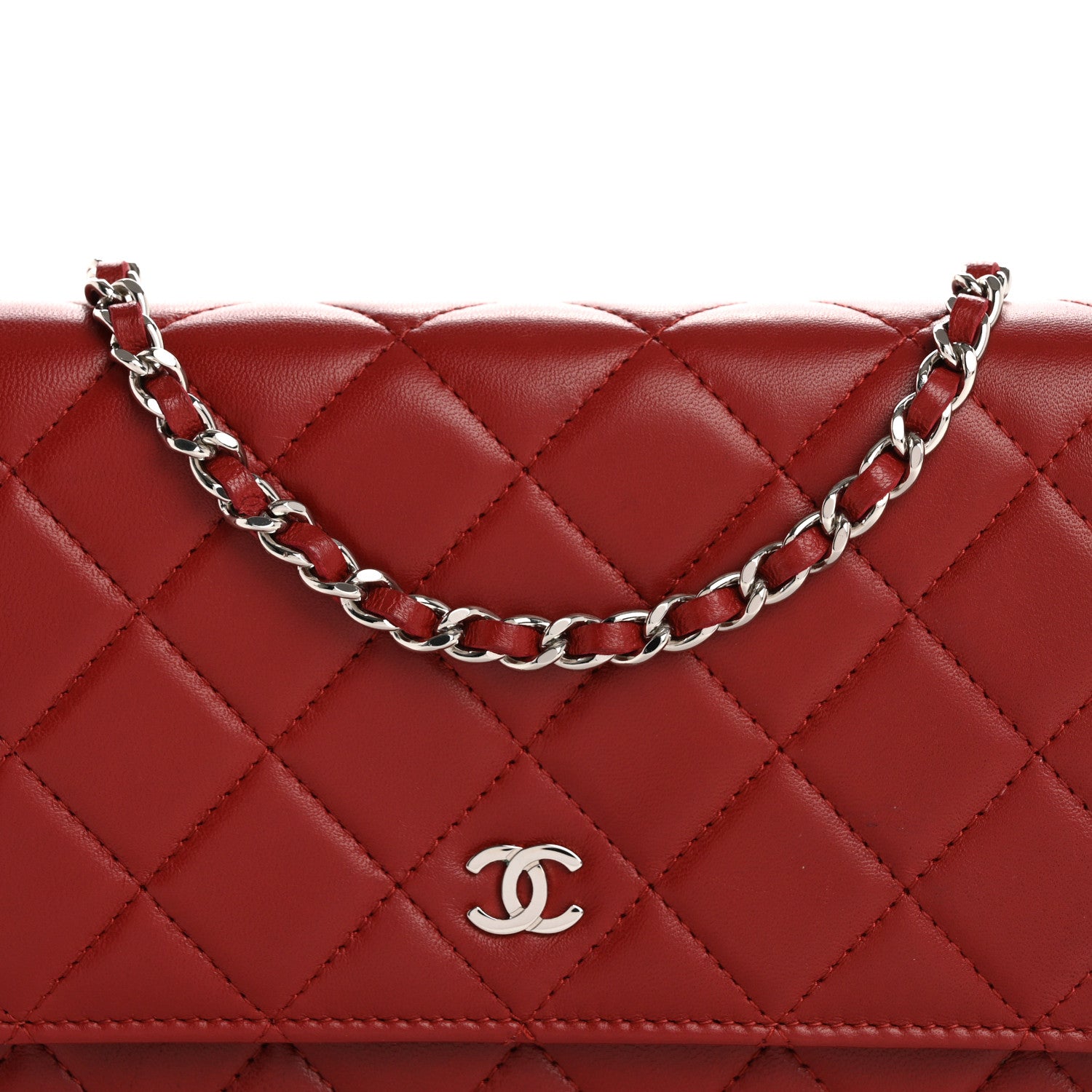 Chanel Lambskin Quilted Wallet On Chain WOC Red 9 of 18