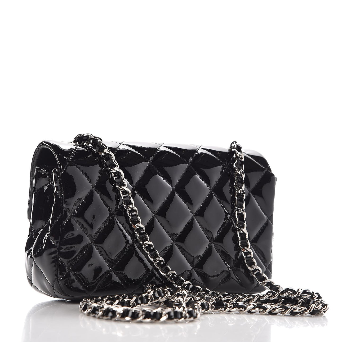 Patent Calfskin Quilted Extra Mini Rectangular Flap Black