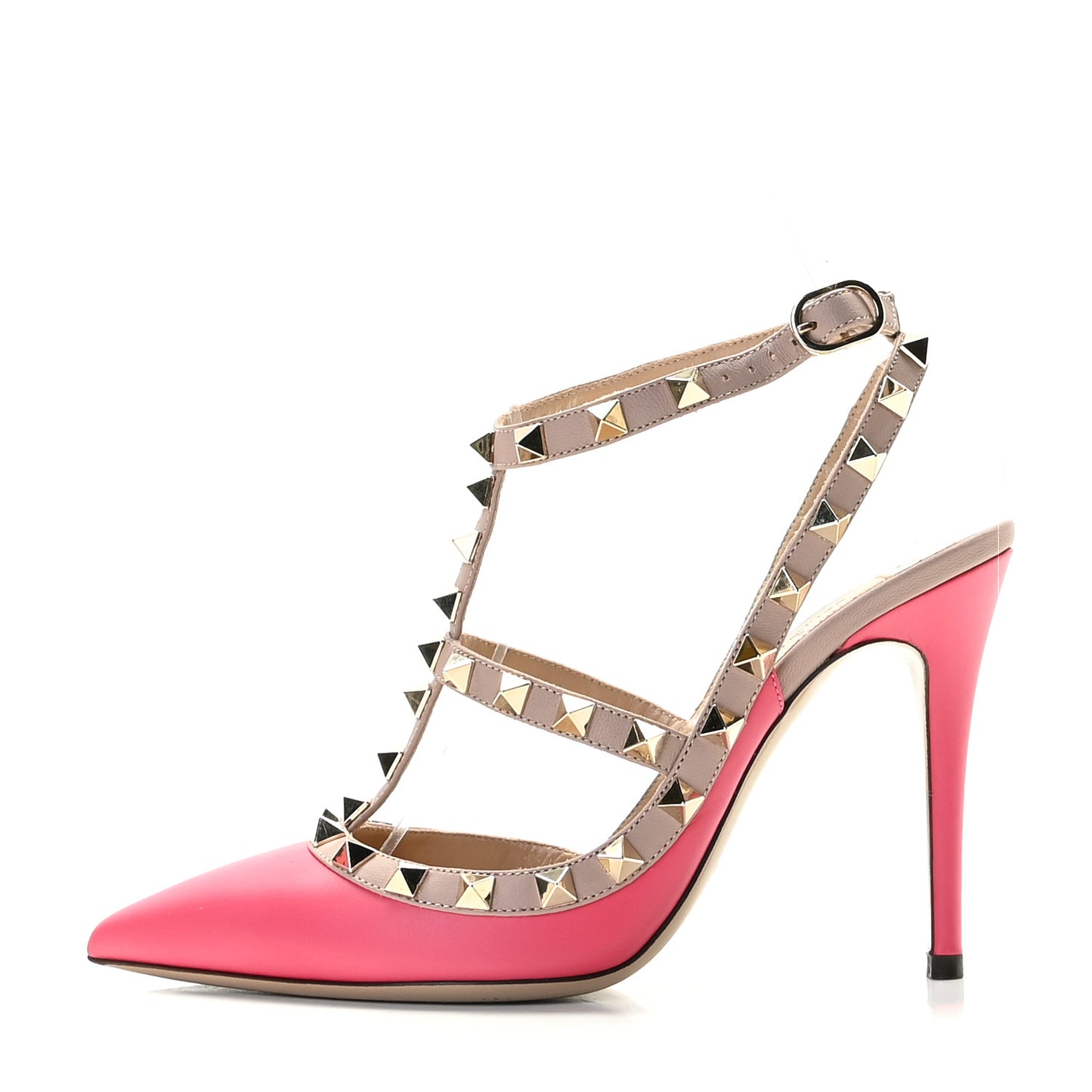 Calfskin Nappa Rockstud Ankle Strap 100mm Pumps 36 Deep Fuxia Poudre