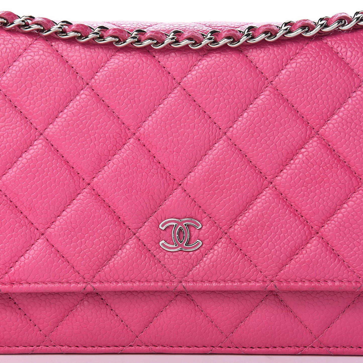 Caviar Quilted Wallet on Chain WOC Pink