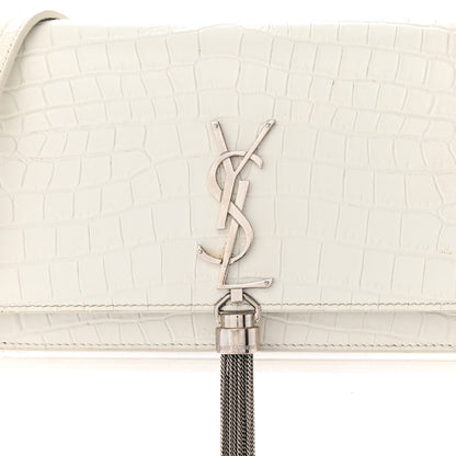 Saint Laurent Calfskin Crocodile Embossed Kate Monogram Tassel Chain Wallet Crema Soft 8 of 13