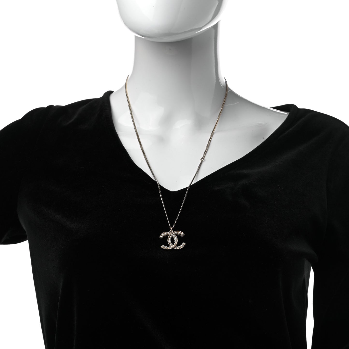 Pearl CC Pendant Necklace Gold